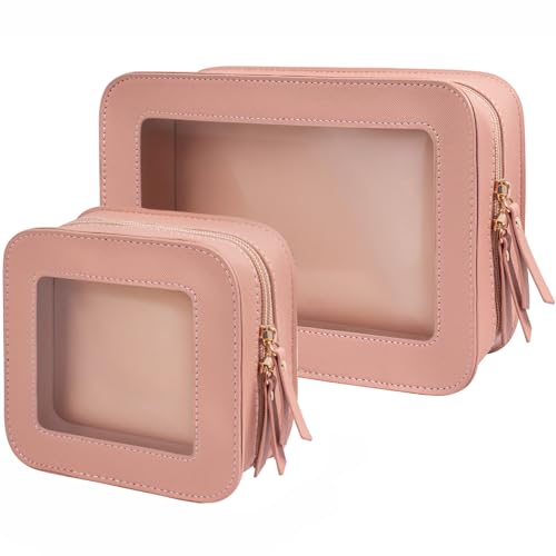 FFpaw Transparentes Make-up-Taschen-Set für Damen, Reise-Make-up-Tasche, tragbar, wasserdicht, TSA-geprüft, Kulturbeutel, kleiner Make-up-Koffer, niedliche Make-up-Tasche, Auto-Organizer-Tasche, Pink, von FFpaw