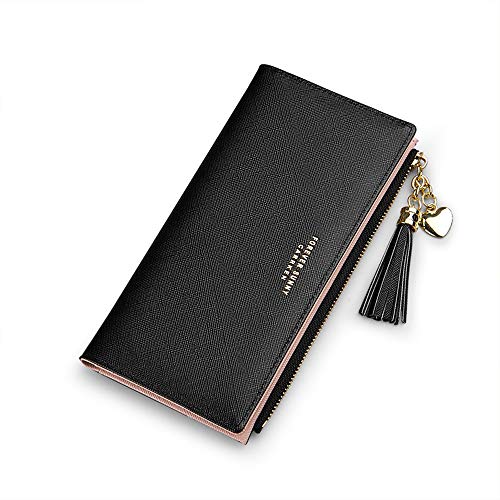 Geldbörsen für Frauen Quaste Leder Lange Slim Handy Geldbörse Große Kapazität Niedlich Kreditkartenhalter Clutch Handtasche Bifold Minimalis Dünn Reißverschluss Münztasche Abendtasche von FFpaw