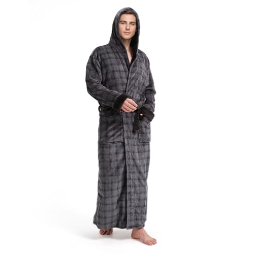 FG FEAYIGUDIM Bademantel Herren Frottee übergröße Kapuze Kariert Bathrobe extra Lang Fleece Microfaser Kuschelig Robe(Grey Black,XXXL) FG FEAYIGUDIM Bademantel Herren Frottee übergröße Kapuze Kariert Bathrobe extra Lang Fleece Microfaser Kuschelig Robe(Grey Black,XXXL) von FG FEAYIGUDIM