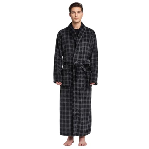FG FEAYIGUDIM Men's Fleece Plush Bathrobe Full Length Big and Tall Shawl Collar Plaid Men Robe(Black Grau,LXL) von FG FEAYIGUDIM