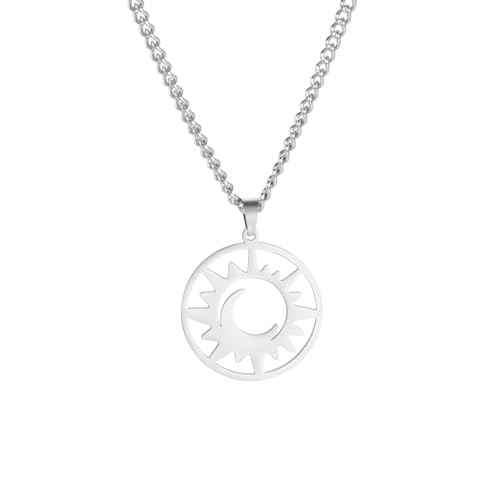 FGBITBGZ Halskette Anhänger Sonne Mond Anhänger Halsketten Frauen Männer Silber Farbe Runde Anhänger Kette Mode Schmuck Geschenke Geburtstagsgeschenk von FGBITBGZ