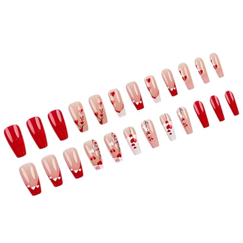24 Stück lange Sarg-Nägel zum Aufdrücken, Valentinstag, falsche Nägel, französische Spitzen, zum Aufkleben auf Nägel für Frauen, Maniküre, Nagelkunst von FGDTREE