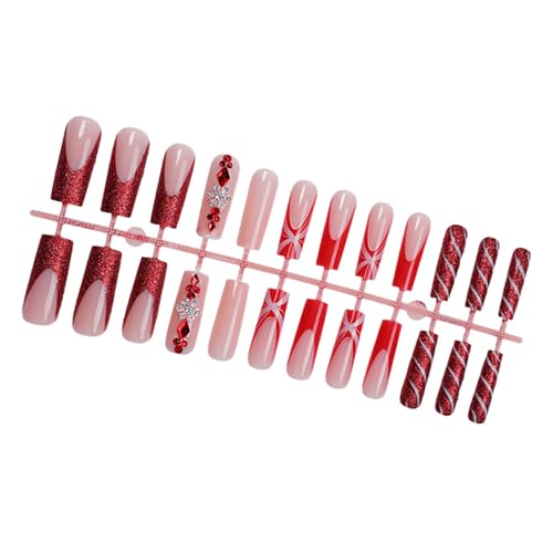 24 Stücke Weihnachtspresse Auf Nägeln Französische Quadratische Falsche Nägel Voller Deckbedeckungen Glänzender Stock Auf Nägeln Für Frauen von FGDTREE