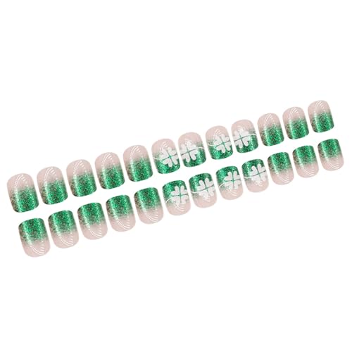 24pcs Press Onnail Set Green Shamrock Designs Hochglänzende Künstliche Acrylnägel Maniküre Nägel Dekorationen Für Frauen Mädchen von FGDTREE