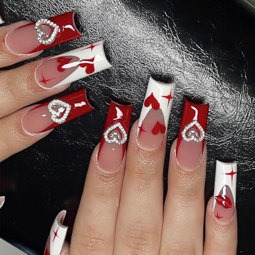24pcs Sarg Falsche Nägel In Liebe Herz Französisch Styles Press Auf Nagel Mit 3D Nägeln Charm Valentinstag Geschenke Für Frauen von FGDTREE