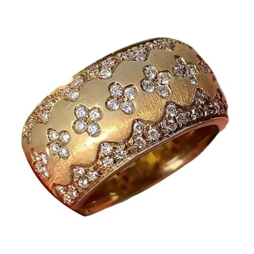 FGDTREE Gold Plattierte Messing Vier Blatthalle Ringe Mit Funkelnden Steinen Elegante Fingerringe Abendparty Schmuckgeschenk Für Den Italienischen Retro Vier Blattkolnen von FGDTREE