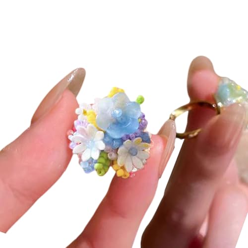 FGDTREE Hortensie Einstellbare Harzringe Frauen Farbenfroher Perlenfinger Fingerschmuckharz Textur Für Tägliche Perlenblumenzubehör von FGDTREE