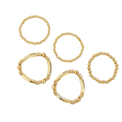 FGDTREE Packung Von 5 Einstellbaren Metallarmband Set Stapelhandgelenkschmuck Vielseitige Handchain Für Lässige Und Formelle Event Schimmernde Metall Perlen Arm Süßigkeiten von FGDTREE