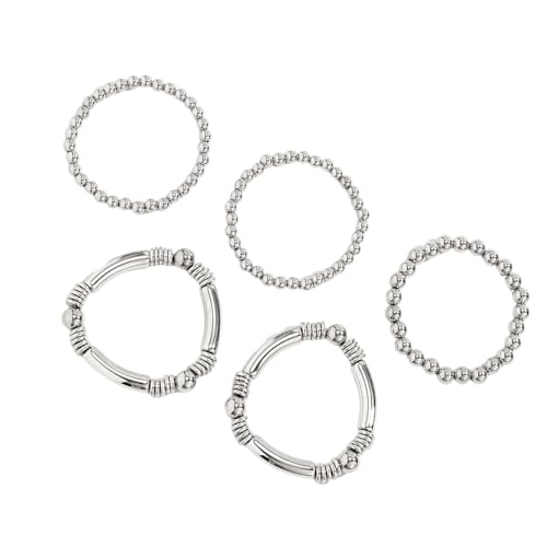 FGDTREE Packung Von 5 Einstellbaren Metallarmband Set Stapelhandgelenkschmuck Vielseitige Handchain Für Lässige Und Formelle Event Schimmernde Metall Perlen Arm Süßigkeiten von FGDTREE