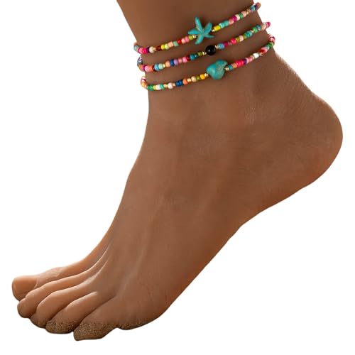 FGDTREE Vacation Jewelry 3 Pack Elastic Spuckas Mit Unregelmäßigen Harzperlen Für Strandzubehör Fußkettchen Set von FGDTREE