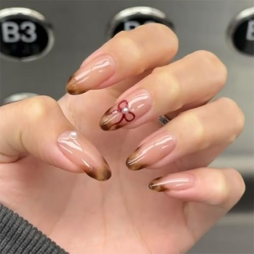 Französische Tipps Drücken Nägel Acrylstab Auf Nägeln Mit Bowknot Leoparden Muster Winter False Nails Für Frauen Und Mädchen von FGDTREE