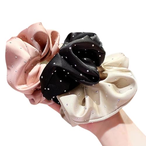 Haargummis mit Strasssteinen, gerüscht, große Perlen, für den täglichen Gebrauch oder Partys, leichte Haargummis für Damen, 3 Stück von FGDTREE