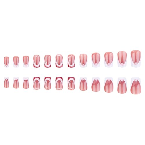 Künstliche Nägel zum Aufdrücken, quadratisch, für Valentinstag, französische Nägel, Acryl, künstliche Nägel, zum Aufkleben, für Damen, 24 Stück von FGDTREE