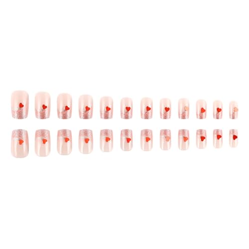 Künstliche Nägel zum Aufdrücken, quadratisch, für Valentinstag, französische Nägel, Acryl, künstliche Nägel, zum Aufkleben, für Damen, 24 Stück von FGDTREE