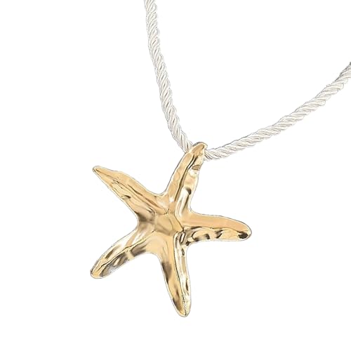 Large Seestarfishes Anhänger Halskette Verstellbare Seilkette Für Frauen Mädchen Strand Urlaub Schmuck Mit Strukturierten Designs Stylish Seestarfish Halskette von FGDTREE