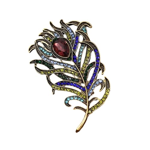 Vintage Styles Pfauen Gefiederte Brosche Mit Schimmernden Strasssteinen Für Formelle Veranstaltung Modekleidung Accessoires Pfauen Federbrosche von FGDTREE