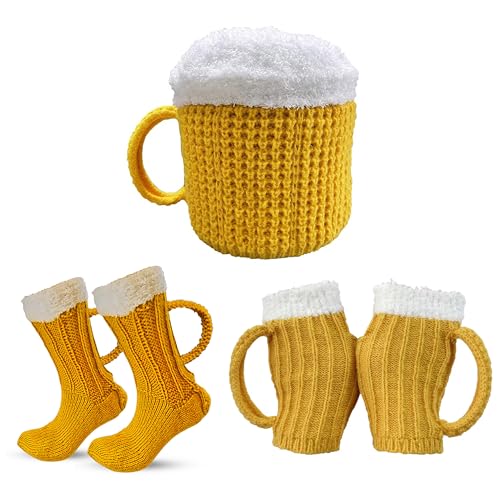 FGFD&OU Beanie Mütze Damen Herren Lustige Strickmütze Warme Wintermütze Thermische Winddichte Damenmützen Dicker Winter Knit Ski Cap Watch Hat Mütze Lustige Geschenke für Unisex (3 Stück Gelb) von FGFD&OU