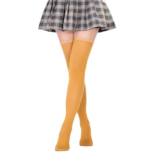 FGFD&OU Damen Kniestrümpfe Overknees Strümpfe Lange Strick Warme High knee Socken Leggings Strümpfe Überknie Cheerleader Kostüm Sportsocken für Damen und Mädchen (Ein-Paar-Gelb) von FGFD&OU