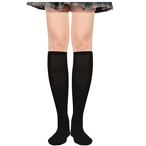 FGFD&OU Damen Kniestrümpfe Overknees Strümpfe Lange Strick Warme High knee Socken Leggings Strümpfe Überknie Cheerleader Kostüm Sportsocken für Damen und Mädchen (Wadenstrümpfe-Schwarz) von FGFD&OU