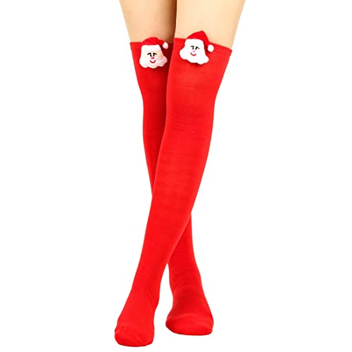 FGFD&OU Damen Kniestrümpfe Overknees Strümpfe Lange Strick Warme High knee Socken Leggings Strümpfe Überknie Cheerleader Kostüm Sportsocken für Damen und Mädchen (Xmas-Rot) von FGFD&OU