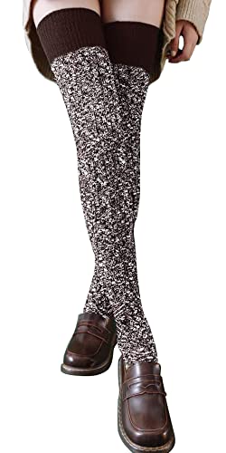 FGFD&OU Damen Overknee Socken Strümpfe Strick Baumwolle Dicke Warme Überknie Kniestrümpfe Trachtenstrümpfe Lange Thermosocken Weihnachtssocken für Frauen und Mädchen (Braun) von FGFD&OU