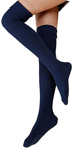 Damen Overknee Socken Lange Strümpfe Strick Baumwolle Dicke Warme Überknie Kniestrümpfe Weihnachtssocken für Damen und Mädchen (Blau) von FGFD&OU