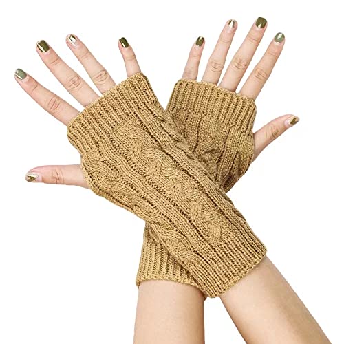 FGFD&OU Fingerlose Handschuhe für Damen Gestrickte Halb Fingerhandschuhe Kurzer Strickhandschuhe Fäustlinge Handwärmer Handgelenkwärmer Armstulpen Handstulpen Pulswärmer (1Paar-Hkaki) von FGFD&OU