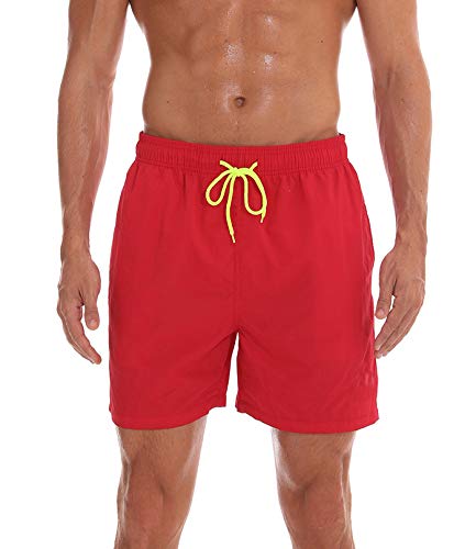 FGFD&OU Herren Badehose Schnelltrocknend Badeshorts Summer Swim Shorts lässige Badeshorts für Männer Sporthose kurz mit Mesh-Futter und Verstellbarem Tunnelzug (Rot, L) von FGFD&OU