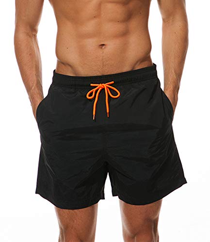 FGFD&OU Herren Badehose Schnelltrocknend Badeshorts Summer Swim Shorts lässige Badeshorts für Männer Sporthose kurz mit Mesh-Futter und Verstellbarem Tunnelzug (Schwarz, S) von FGFD&OU