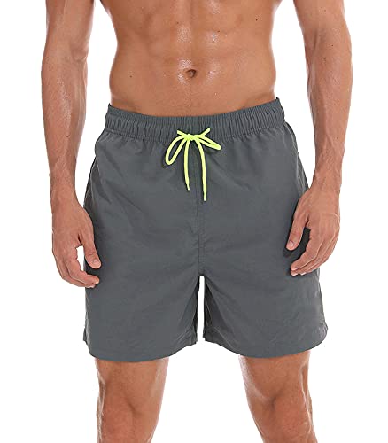 FGFD&OU Herren Badehose Schnelltrocknend Badeshorts Summer Swim Shorts lässige Badeshorts für Männer Sporthose kurz mit Mesh-Futter und Verstellbarem Tunnelzug (grau, M) von FGFD&OU