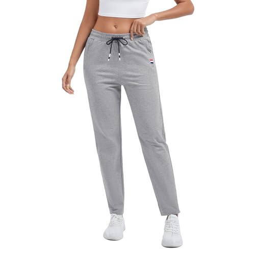 FGFD&OU Jogginghose Damen Sporthose Baumwolle Sweathose Frauen Trainingshosen Slim Fit Jogger Sweatpants Lang Freizeithose Laufhosen für Mädchen (Hellgrau, M) von FGFD&OU