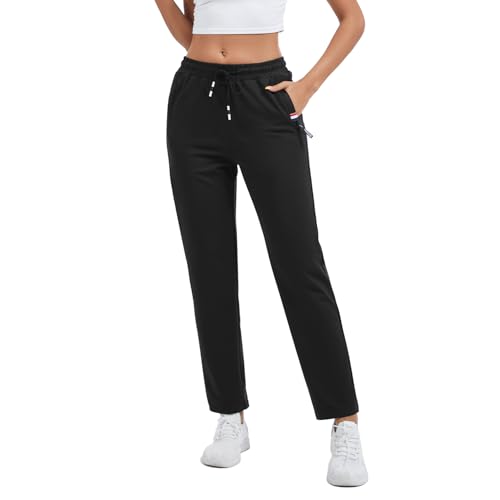 FGFD&OU Jogginghose Damen Sporthose Baumwolle Sweathose Frauen Trainingshosen Slim Fit Jogger Sweatpants Lang Freizeithose Laufhosen für Mädchen (Schwarz, XL) von FGFD&OU