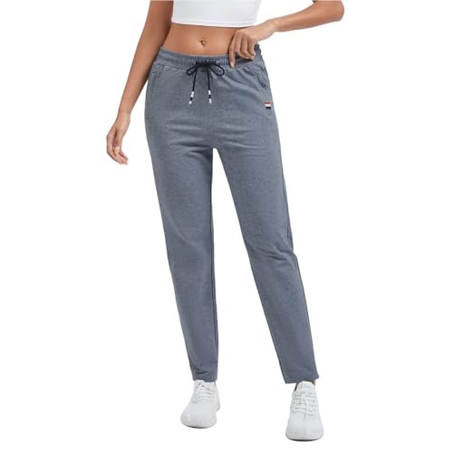 FGFD&OU Jogginghose Damen Sporthose Baumwolle Sweathose Frauen Trainingshosen Slim Fit Jogger Sweatpants Lang Freizeithose Laufhosen für Mädchen (Tiefgrau, L) von FGFD&OU