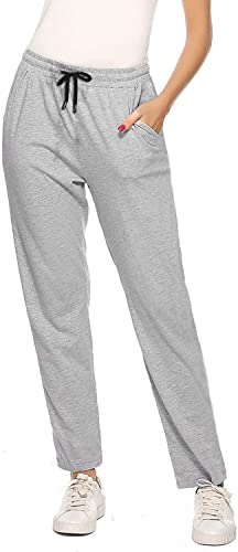 Jogginghose Damen Sporthose Baumwolle für Frauen Sweathose Jogging Hose Mädchen Trainingshosen Slim Fit Jogger Sweatpants Lang Freizeithose Laufhosen für Damen (Hellgrau, XL) von FGFD&OU