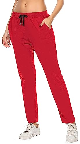 Jogginghose Damen Sporthose Baumwolle für Frauen Sweathose Jogging Hose Mädchen Trainingshosen Slim Fit Jogger Sweatpants Lang Freizeithose Laufhosen für Damen (Rot, XXL) von FGFD&OU