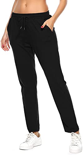 Jogginghose Damen Sporthose Baumwolle für Frauen Sweathose Jogging Hose Mädchen Trainingshosen Slim Fit Jogger Sweatpants Lang Freizeithose Laufhosen für Damen (Schwarz, M) von FGFD&OU