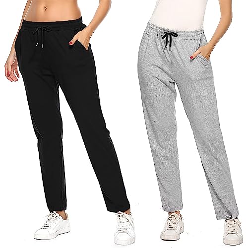 FGFD&OU Jogginghose Damen Sporthose Baumwolle für Frauen Sweathose Jogging Hose Mädchen Trainingshosen Slim Fit Jogger Sweatpants Lang Freizeithose Laufhosen für Damen (Zwei-Schwarz+Hellgrau, M) von FGFD&OU