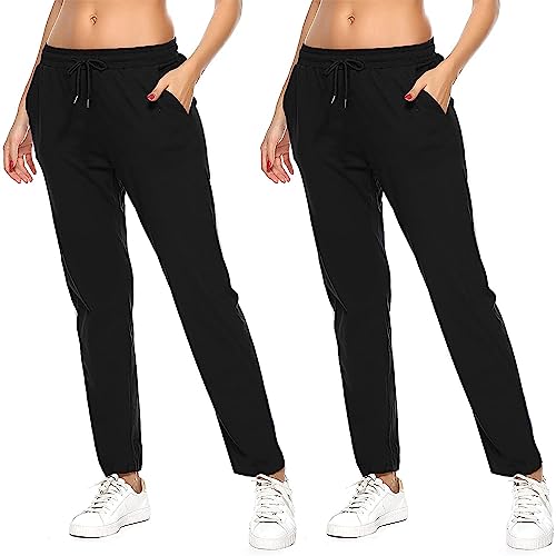 FGFD&OU Jogginghose Damen Sporthose Baumwolle für Frauen Sweathose Jogging Hose Mädchen Trainingshosen Slim Fit Jogger Sweatpants Lang Freizeithose Laufhosen für Damen (Zwei-Schwarz+Schwarz, XXL) von FGFD&OU