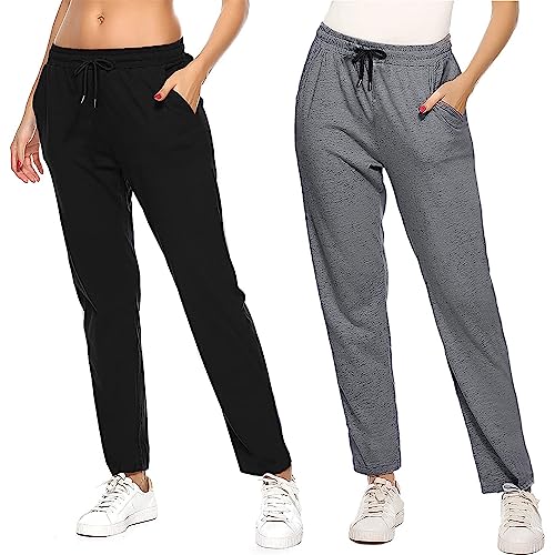 Jogginghose Damen Sporthose Baumwolle für Frauen Sweathose Jogging Hose Mädchen Trainingshosen Slim Fit Jogger Sweatpants Lang Freizeithose Laufhosen für Damen (Schwarz+tiefgrau, M) von FGFD&OU