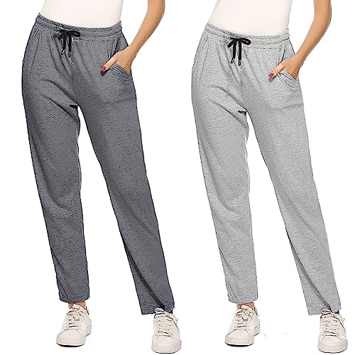 FGFD&OU Jogginghose Damen Sporthose Baumwolle für Frauen Sweathose Jogging Hose Mädchen Trainingshosen Slim Fit Jogger Sweatpants Lang Freizeithose Laufhosen für Damen (Zwei-Tiefgrau+Hellgrau, L) von FGFD&OU