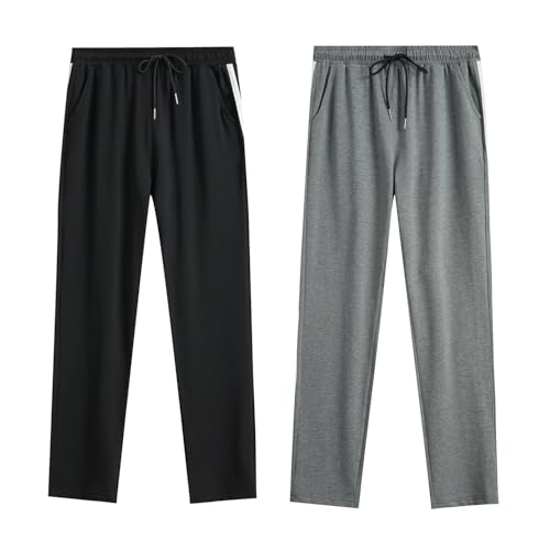Jogginghose Damen Sporthose Baumwolle für Frauen Sweathose Laufhosen Trainingshosen Jogger Sweatpants Lang Mädchen Freizeithose mit Streifen Für Sport Yoga Fitness (Schwarz+Tiefgrau, L) von FGFD&OU