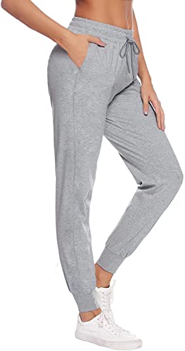 Jogginghose Damen Sporthose Damen Baumwolle Sweathose für Frauen Jogging Hose Lang Mädchen Trainingshosen Slim Fit Jogger Sweatpants Freizeithose Sportwear für Damen (Hellgrau, L) von FGFD&OU