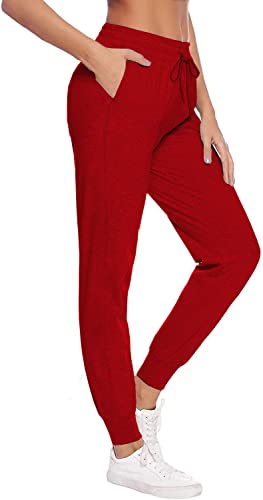 FGFD&OU Jogginghose Damen Sporthose Damen Baumwolle Sweathose für Frauen Jogging Hose Lang Mädchen Trainingshosen Slim Fit Jogger Sweatpants Freizeithose Sportwear für Damen (Rot, L) von FGFD&OU