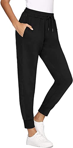 FGFD&OU Jogginghose Damen Sporthose Damen Baumwolle Sweathose für Frauen Jogging Hose Lang Mädchen Trainingshosen Slim Fit Jogger Sweatpants Freizeithose Sportwear für Damen (Schwarz, L) von FGFD&OU