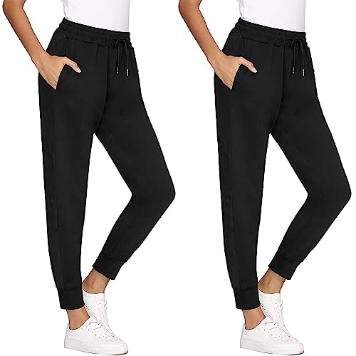 FGFD&OU Jogginghose Damen Sporthose Damen Baumwolle Sweathose für Frauen Jogging Hose Lang Mädchen Trainingshosen Slim Fit Jogger Sweatpants Freizeithose Sportwear für Damen (Zwei-Schwarz+Schwarz, S) von FGFD&OU