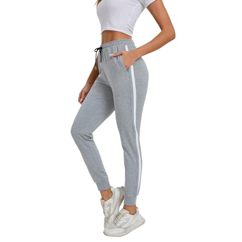 FGFD&OU Jogginghose Damen Sporthose Frauen Baumwolle Sweatpants Slim Fit Freizeithose Lang Trainingshose Fitness Jogger Laufhosen Modern (Hellgrau, M) von FGFD&OU
