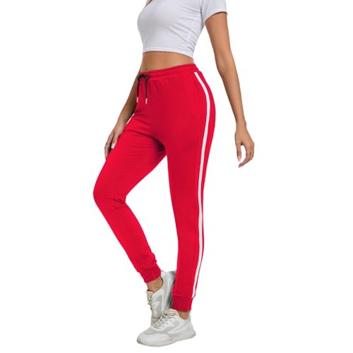 FGFD&OU Jogginghose Damen Sporthose Frauen Baumwolle Sweatpants Slim Fit Freizeithose Lang Trainingshose Fitness Jogger Laufhosen Modern (Rot, XXL) von FGFD&OU