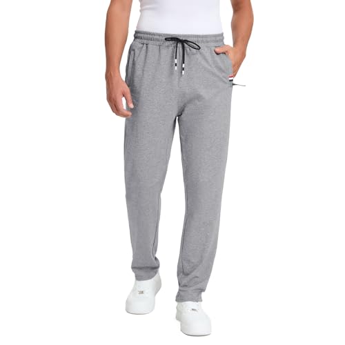 FGFD&OU Jogginghose Herren Sporthose Lang Baumwolle Freizeithose Trainingshose Männer Fitness Joggers Sport Hosen Sweatpants Laufhose Yogahose Sweathose (Hellgrau, S) von FGFD&OU