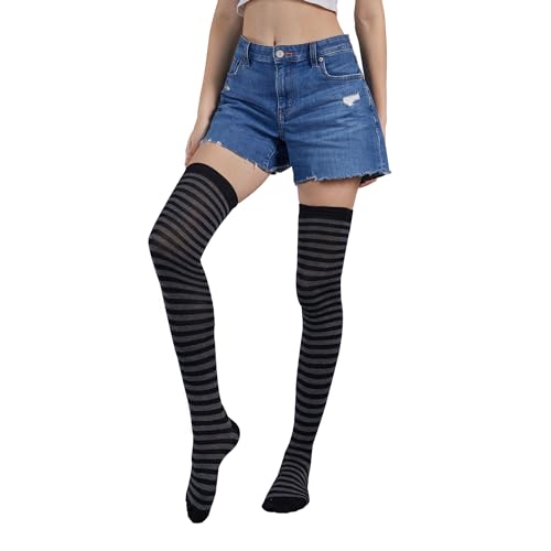 FGFD&OU Kniestrümpfe Damen Überknie Gestreift Overknees Warme Hohe Socken Thermo Lange Socken Mädchen (Schwarz&grau) von FGFD&OU