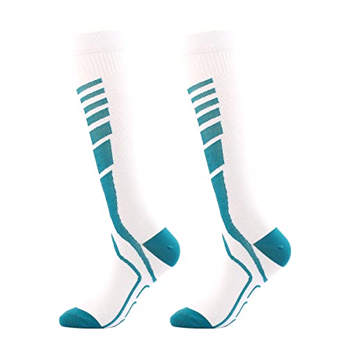 FGFD&OU Kompressionsstrümpfe für Damen und Herren Kompressionssocken Compression Socks Stützstrümpfe Socken für Laufen, Sport, Reisen, Radsport, Running, Jogging, Draussen, Radfahren(Weiß, S/M) von FGFD&OU